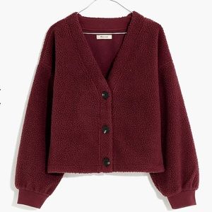 Madewell Resourced Fleece Crop Cardigan in Dark Fig
